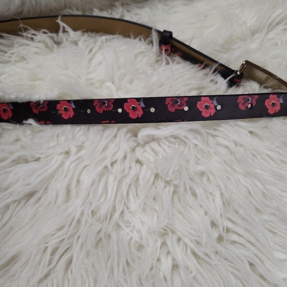Kate Spade Lori Belt Black Red Floral Leather 37 Inch - Picture 8 of 10
